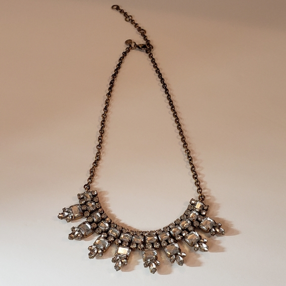 J. Crew Rhinestone Antique Tone Necklace Signed - Picture 5 of 8